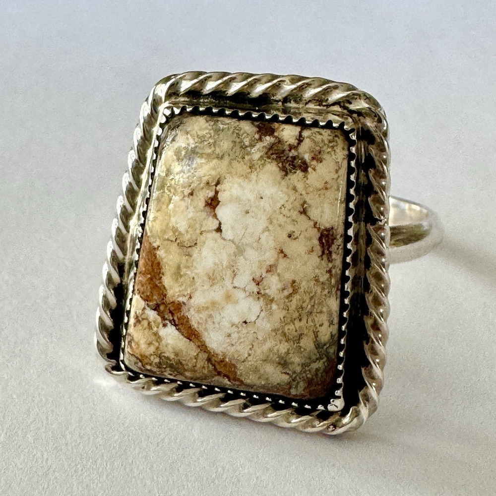 Navajo Wild Horse Ring Sz 11 Rectangle Native American Sterling USA Sawtooth - Picture 6 of 9